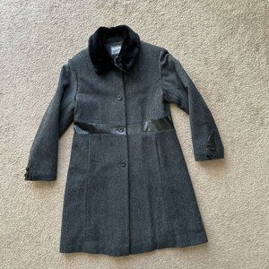 Rothschild Jacket Womens 16 Wool *Flaw* Button Close Pea Coat Faux Fur Accents